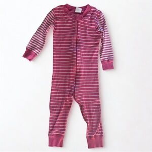 Hanna Andersson pink & white striped organic zip sleeper pajama. Size 2 / 85cm